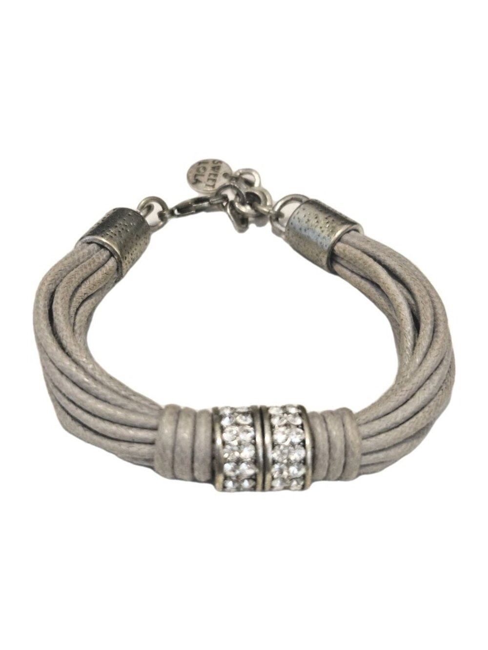 Sweet Lola Gray Leather Cord Rhinestone Adjustable Bracelet